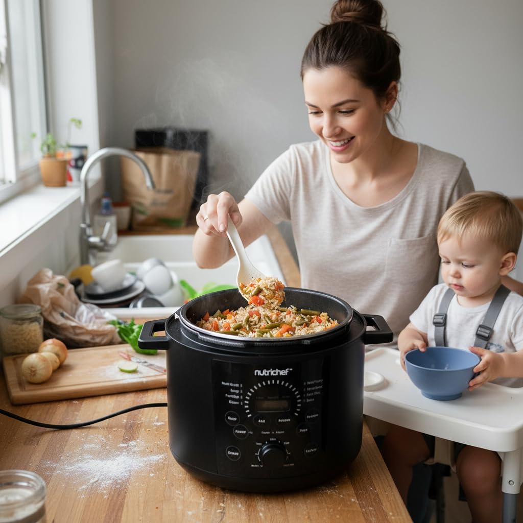 NutriChef Electric Pressure Cooker - 6 Quart Capacity | 9-in-1 Digital Functions | Adjustable Time & Temperature | Black Finish