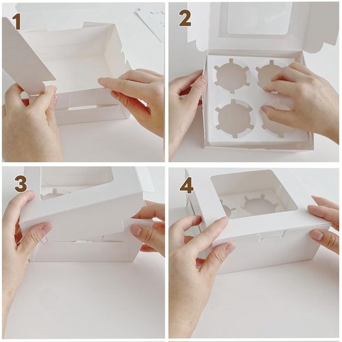 HUFEII 30 Pcs Bakery Boxes with Clear Window, 6.3x6.3x3 Inches, Food Grade Materials, Easy Assembly - Containers for Cupcakes, Cookies, Candies, and Baked Goods