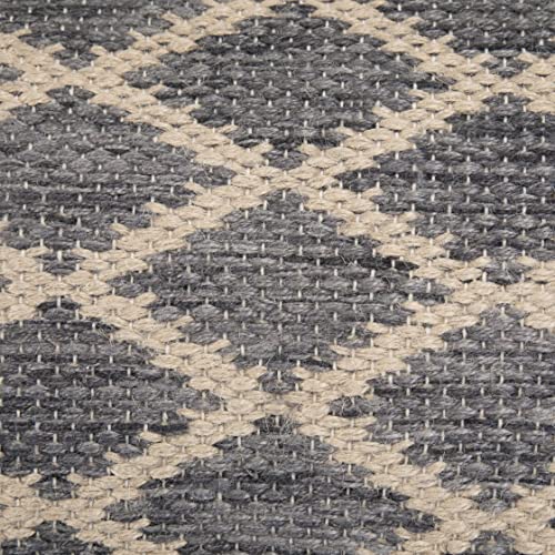 SIMPLIHOME Edgeley Round Pouf - 18 inch Wide Handwoven Jute and Cotton Ottoman in Grey and Natural, Boho-Style Footstool or Extra Seating for Living Room, Bedroom, or Kids Room, Assembled