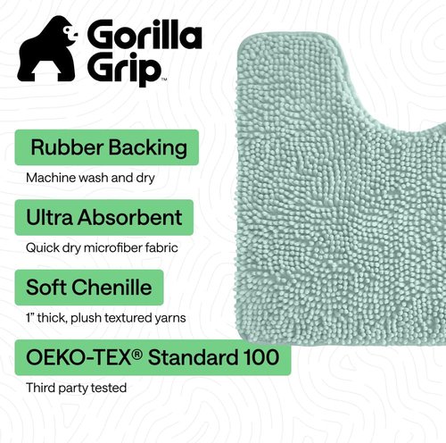 GORILLA GRIP Plush Shaggy Chenille Bath Rug Mat - Soft Microfiber, Machine Washable, Seablue