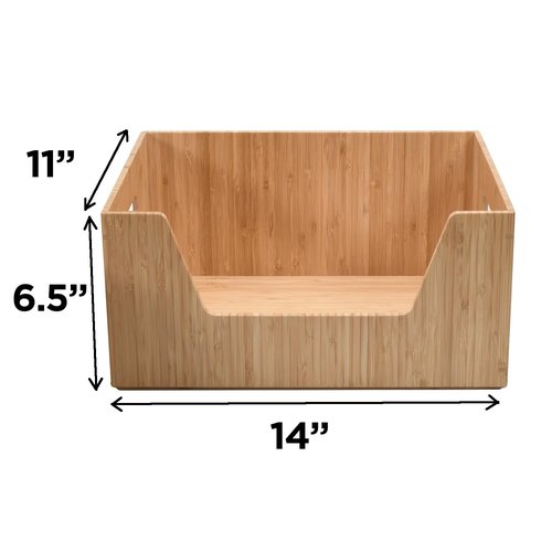 Bamboo Storage Box with Open Front Stackable Bin Organizer to use in kitchen pantries, cabinets and countertops, 14 x 11 x 6.5 inches