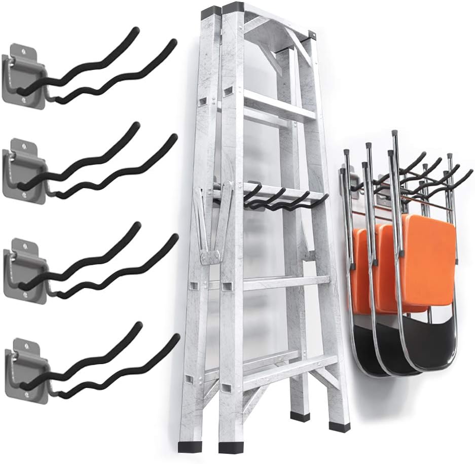 TORACK Garage Hooks - Heavy Duty 12" Steel Tool Organizer | 4 Pack Wall Mount Storage for Tires, Ladders & Tools