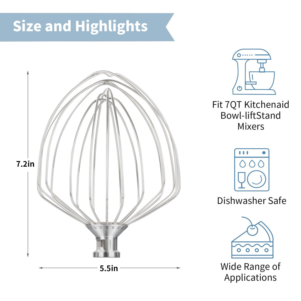 Whisk Attachment for KitchenAid Stand Mixer 7 Quart Bowl