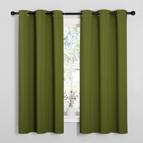 NICETOWN Blackout Kitchen Curtain Panels - Thermal Insulated Grommet Drapes | Olive Green, 34x63 Inches