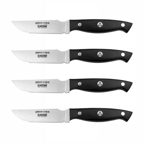 Ergo Chef Pro Series 2.0 Steak Knives Set of 4 - Premium High Carbon Stainless Steel Blades, Black Pakkawood Handles, Straight Edge with Serrated Tip for Enhanced Cutting Performance