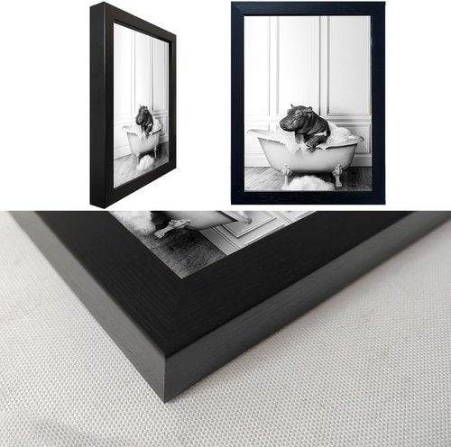 Framed Bathroom Decor | Black and White Canvas Print of Cute Hippo in Bathtub - Perfect Wall Art