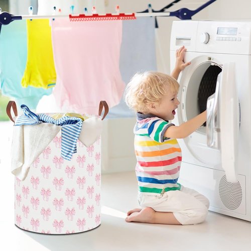 HKEC 19.7" Laundry Basket,Dirty Clothes Hamper,Waterproof Storage Bin,Room Decor,Gift Baskets,Nursery Hamper(Shimmer Bowknot)