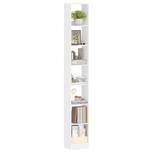 Hzuaneri Bookcase, Tall Narrow Bookshelf, Open Display Storage Shelf, Skinny Cube Book Shelf with Adjustable Shelves, CD Rack for Living Room, Home Office 7-Tier(9.4 x 11.8 x 84.3 inch) White BC79703X