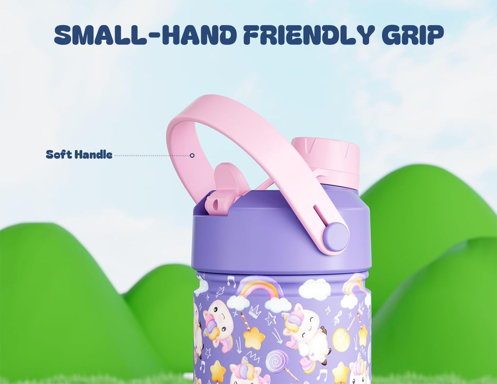 Skiennix 12 Oz Insulated Water Bottle for Kids - 2-in-1 Straw Spout Lid, Spill-Proof, BPA-Free, Cute Unicorn Design