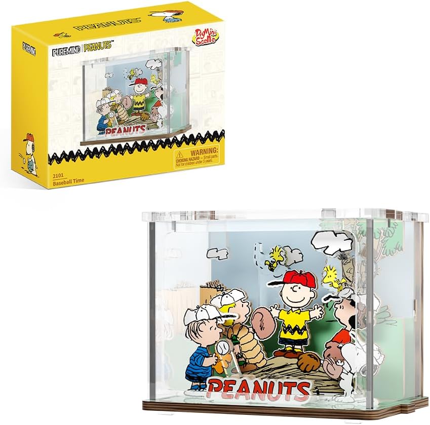 PUREMIND Snoopy Baseball Miniature Wooden Puzzle Kit - Officially Licensed 3D Building Set for Fans