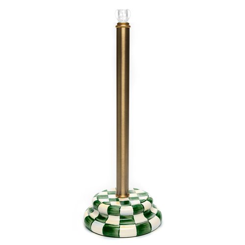 MACKENZIE-CHILDS Enamel Toilet Tissue Storage, Decorative Toilet-Paper Holder Stand for Bathroom, Green-and-White Emerald Check