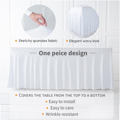 Your Magic Moment White Table Cloth Set of 4 for Rectangle Table Cover for 6 Foot Tables White Cover 6ft Spandex Table Covers 6ft Table Skirts for Rectangle Table