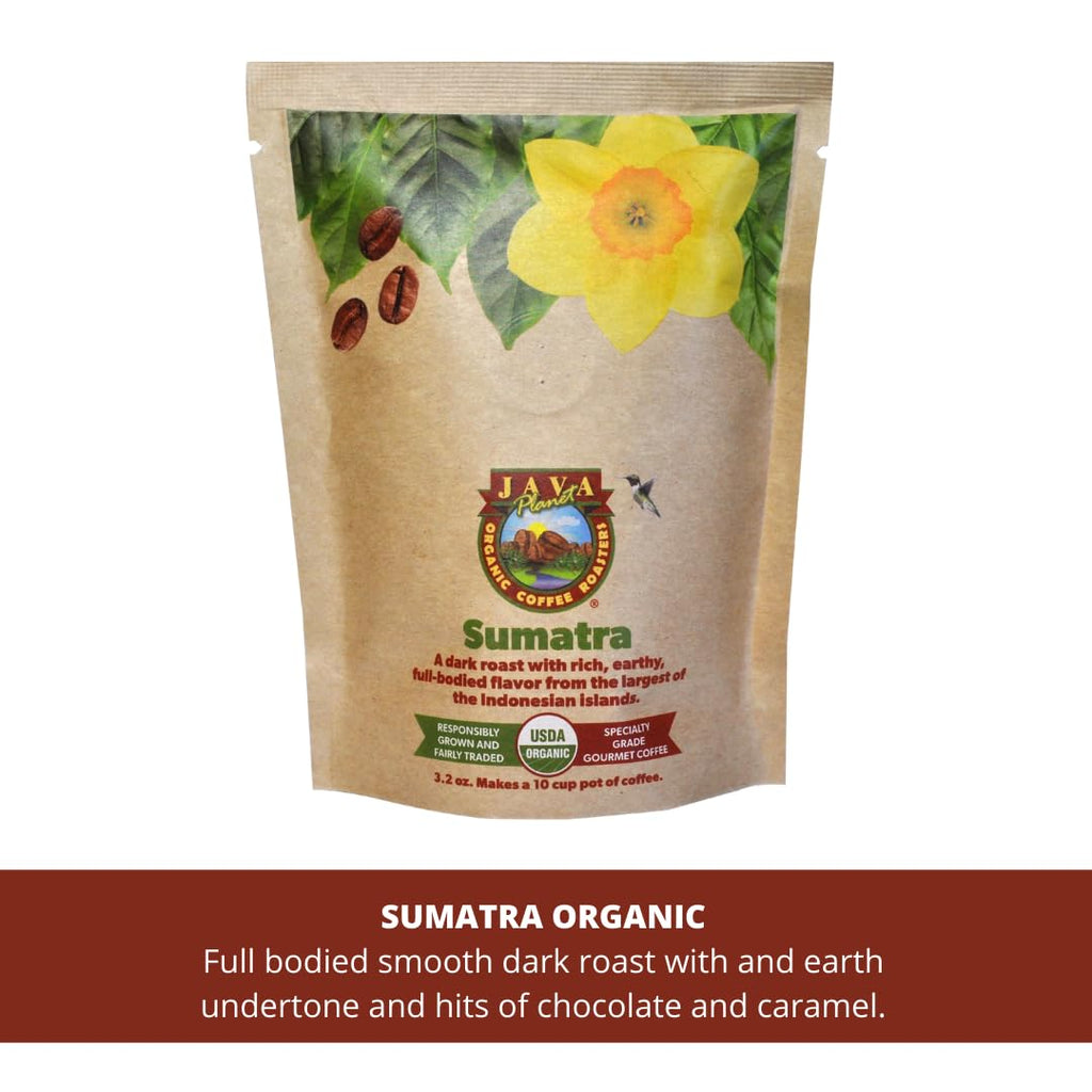 Java Planet, Coffee Gift Sampler Set, for Coffee Lovers: Low Acid Organic Beans: Whole Bean, Mold-Free & Stomach Friendly - Arabica Gourmet, 1.32 LBs (19.2 oz) packaged in 6 Bags Each 3.2 oz