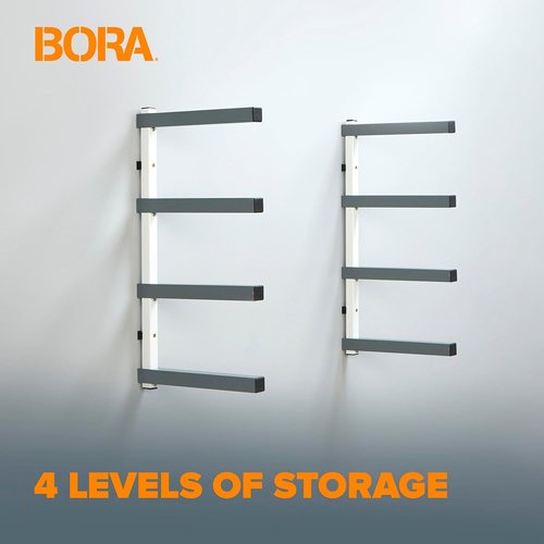 Bora 4-Level Lumber Storage Rack - Space-Saving Metal Shelf for Wood, Pipes & Boards | PBR-0420 White Gray