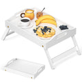Mayyol Breakfast Bed Tray for Eating - Foldable Food Laptop Table - Portable Bamboo Raised Serving Tray - Snack Platter with Folding Legs, Eating for Bedroom, Picnic, Sofa - Black