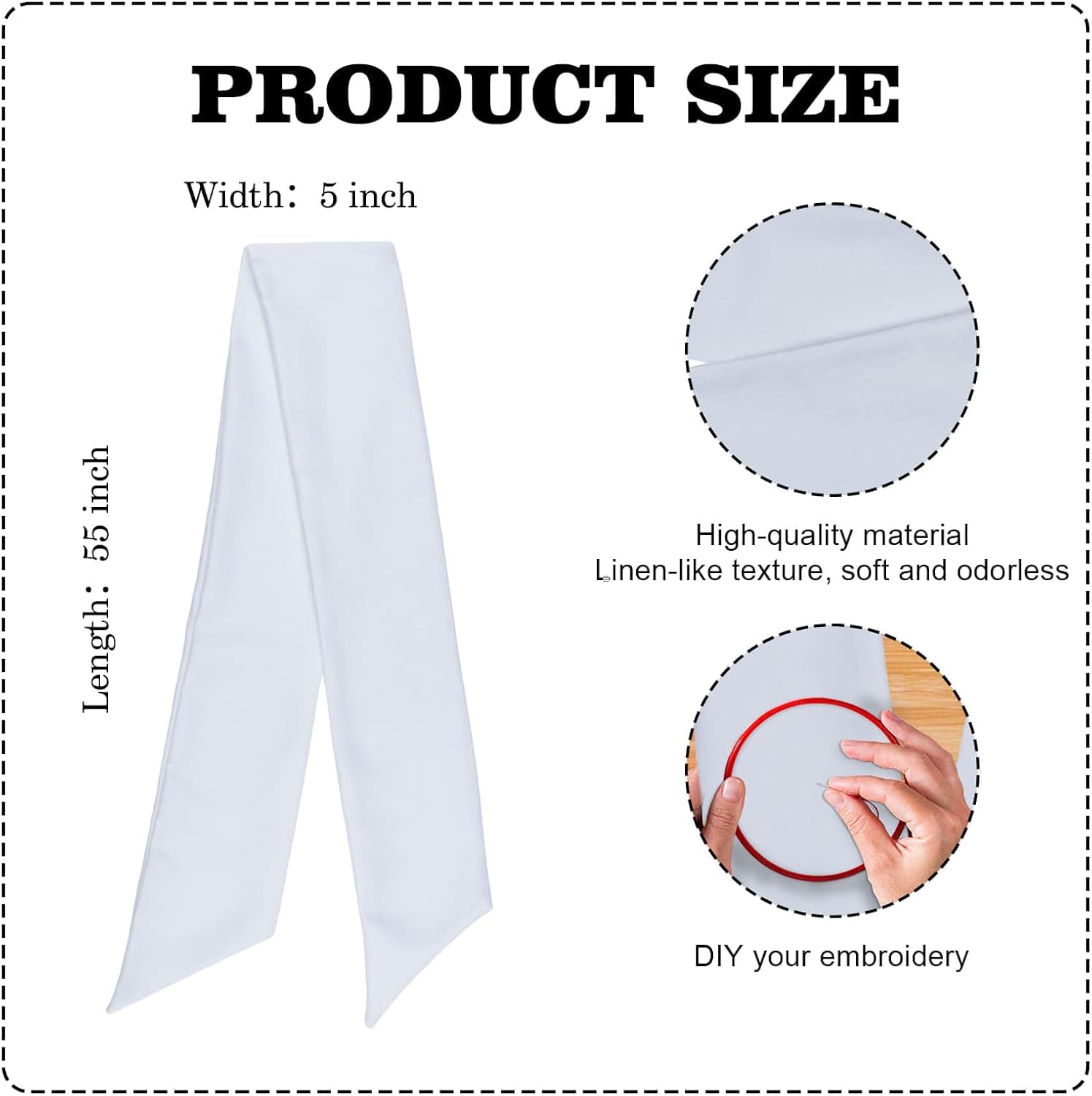 Regine Switzerland White Blank Sash Ribbon - 55" Professional Grade Linen Bow for Wedding & Holiday Crafts