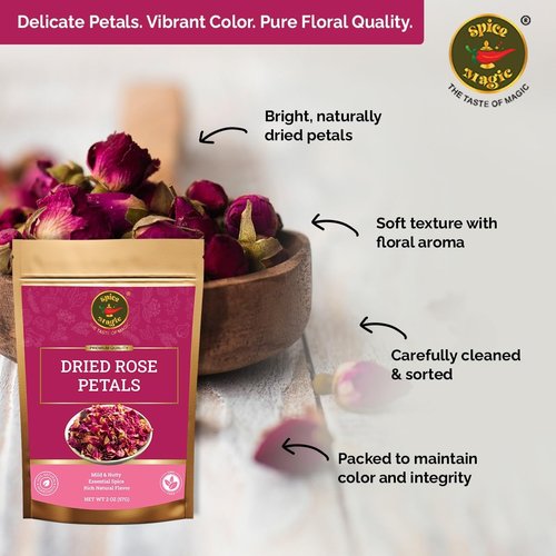 Spice Magic Dried Rose Petals | 100% Natural & Edible Rose Petals I Perfect for Herbal Teas, Desserts, Cupcake Toppings, Crafts and Decoration | Net Wt 2oz (57g)