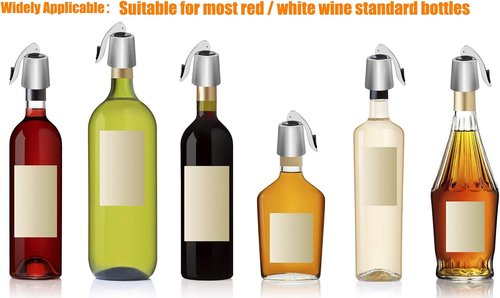 3 Pack Stainless Steel Wine Stoppers, Reusable Wine Bottle Stopper Sealer with Silicone Plug, Beverage and Wine to Keep Fresh, Ideal Gift for Wine Lover