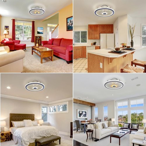 AFSEMOS Modern Ceiling Fans with Lights,19" Low Profile Ceiling Fan,3000K-6500K Smart Dimmable，Flush Mount Ceiling Fan for Bedroom, Kids Room and Living Room