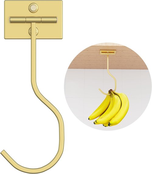**Skiennix Under Cabinet Banana Hook - Foldable Gold Metal Hanger for Kitchen & RV | Space-Saving Design**