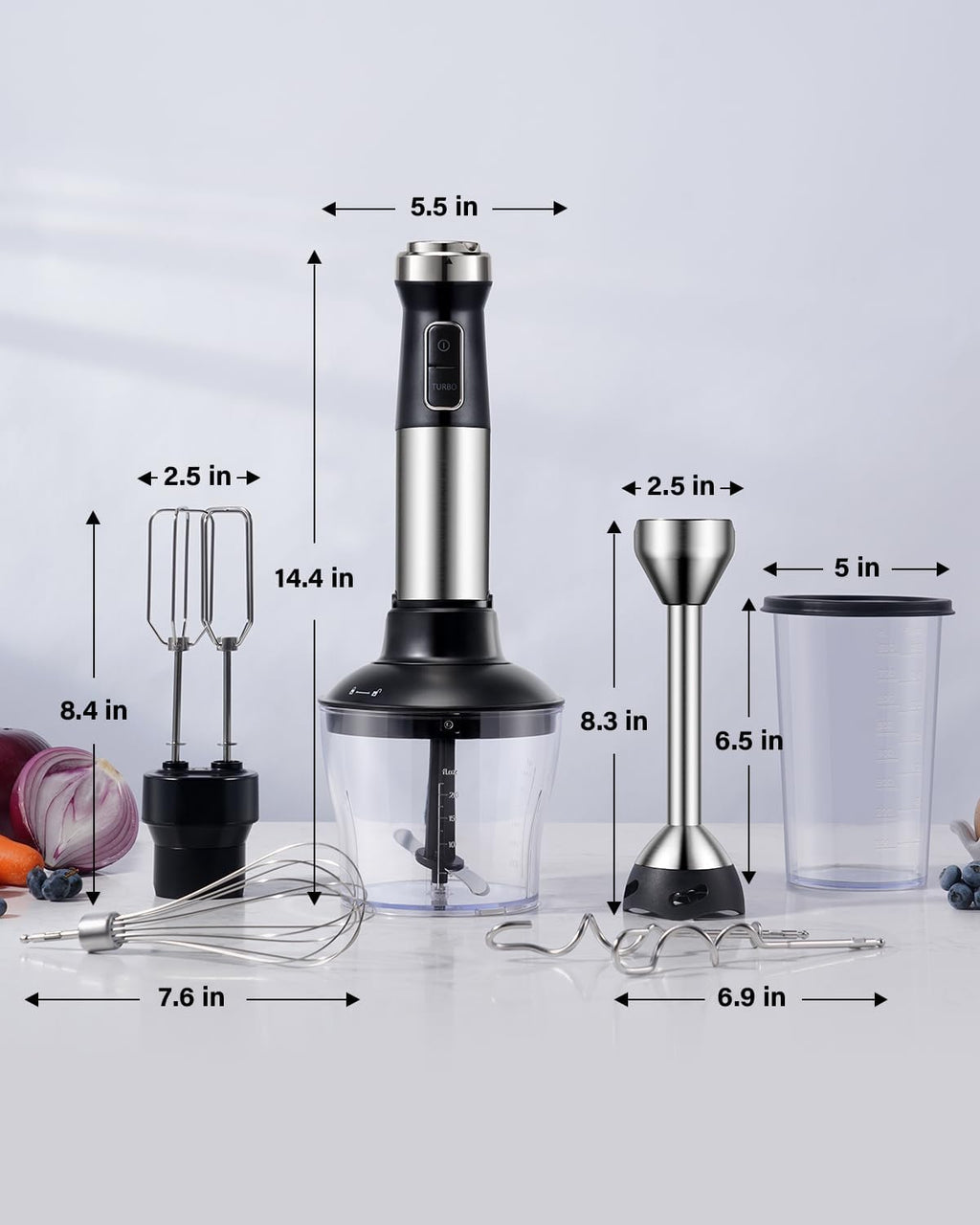 Skiennix 6-in-1 Immersion Blender - 1000W Hand Blender with 20 Speeds & Versatile Attachments - Black