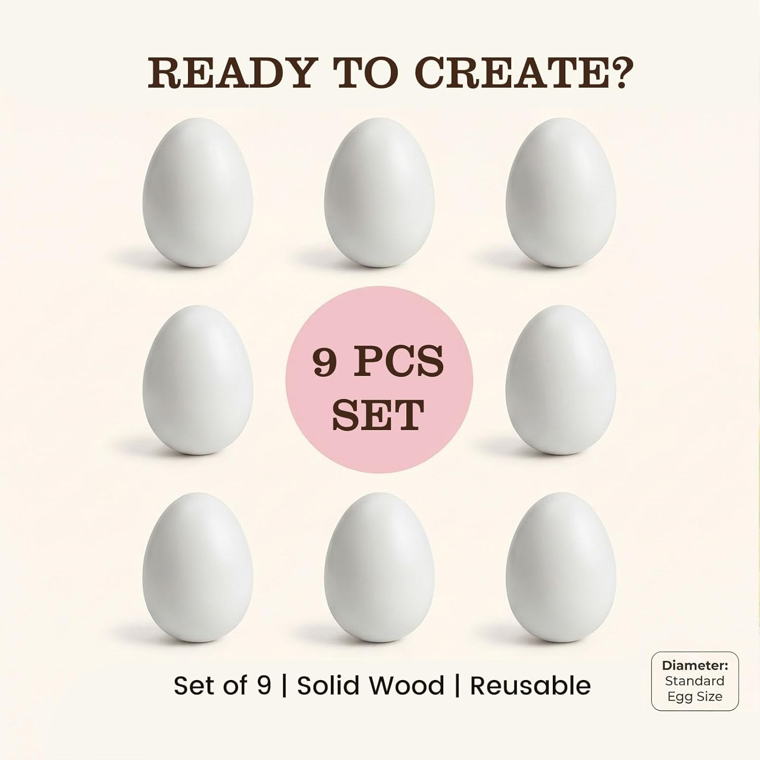 SallyFashion Wooden Fake Eggs - 9 PCS White Easter Eggs for Nesting & Pretend Play Kitchen Accessories