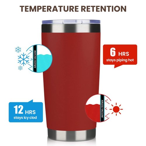 MEWAY 20oz Tumbler 8 Pack Double Wall Vacuum Insulated Travel Mug Bulk, Stainless Steel Tumblers with Lid and Straw, Powder Coated Coffee Cups for Cold & Hot Drinks (Red, Set of 8)
