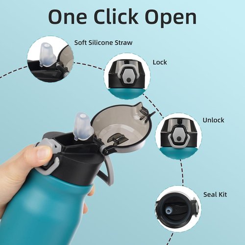 BJPKPK Stainless Steel Water Bottle - Insulated 25oz Thermal Flask with Straw Lid | Keeps Drinks Hot & Cold, Laguna