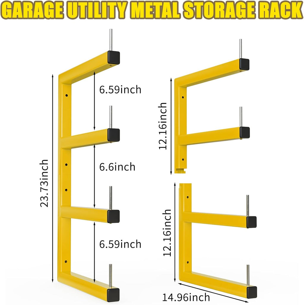 Skiennix Lumber Storage Rack - Heavy Duty Wall-Mounted Organizer | 8-Level System, Holds Up to 1600 Lbs, Yellow
