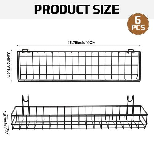 Blulu 6 Pcs Black Wire Baskets Hanging Wire Basket with Hooks Black Wall Grid Panel Metal Wall Basket Organizer for Storage Bathroom Plants Kitchen