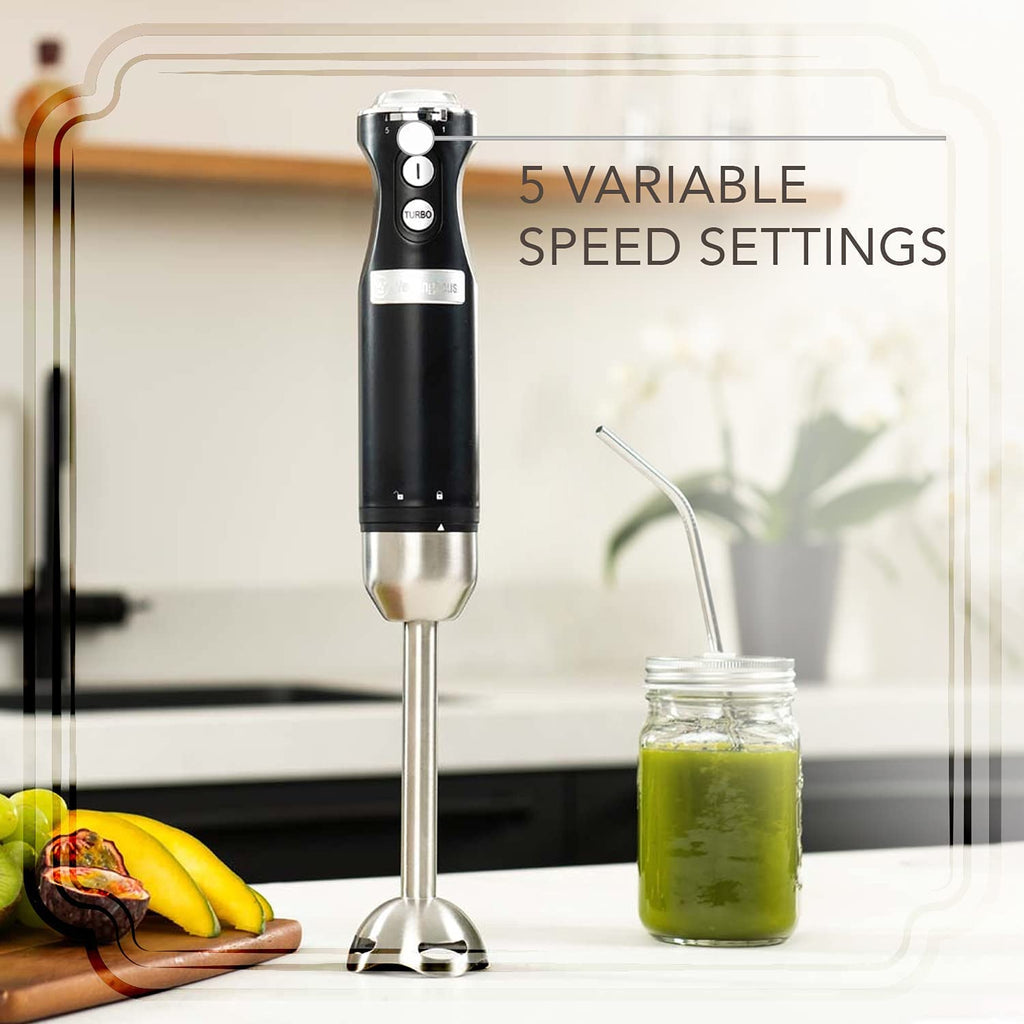 Westinghouse Hand Blender - 5-Speed Immersion Blender with Turbo Function, Stainless Steel Blades & Rod, 500W Power, Detachable Easy Clean Design, Best for Smoothies & Soups - Retro Appliance, Black
