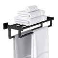 Bathroom Towel Rack with Double Towel Bar, 24 Inch Towel Racks for Bathroom Wall Mounted, Hand Towel Hanger Stainless Steel Towel Shelf Rack Bathroom Towel Storage, Black