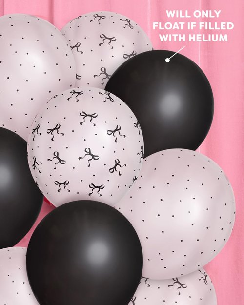 xo, Fetti Black + White Bow Latex Balloons - 24 pk, 12" | Bachelorette Decorations, Alternative Birthday Party, RIP to My 20s Decor, Cute Emo Girl Supplies