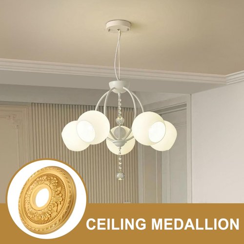 Cabilock Round Ceiling Medallion Plate for Light Fixtures 12.20 Inch Gold Ceiling Medallion Cover for Home Lighting Living Room Bedroom and Dining Room
