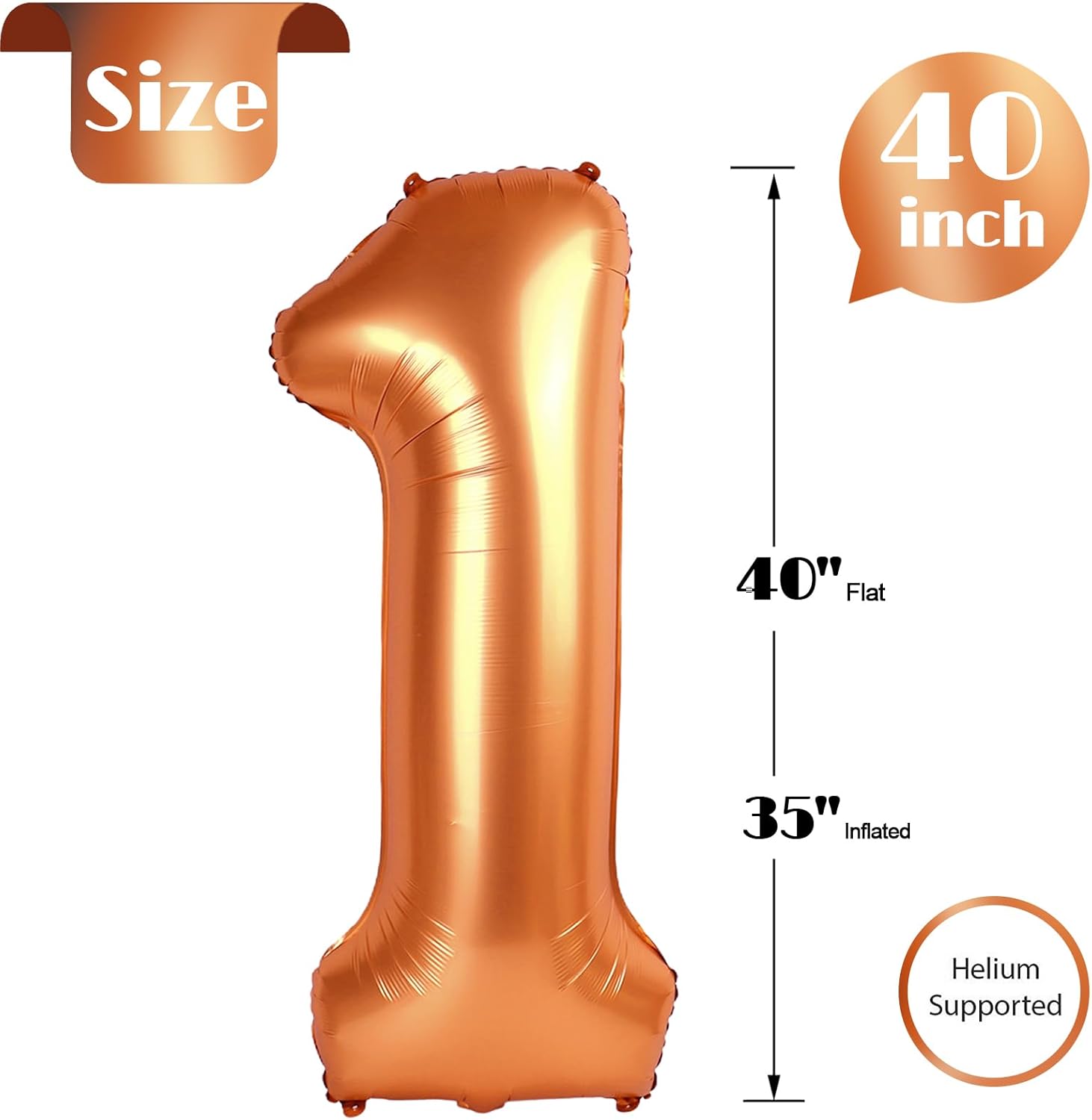 Orange Number 1 Balloon - 40 Inch Shiny First Birthday Decoration for Baby Boy/Girl