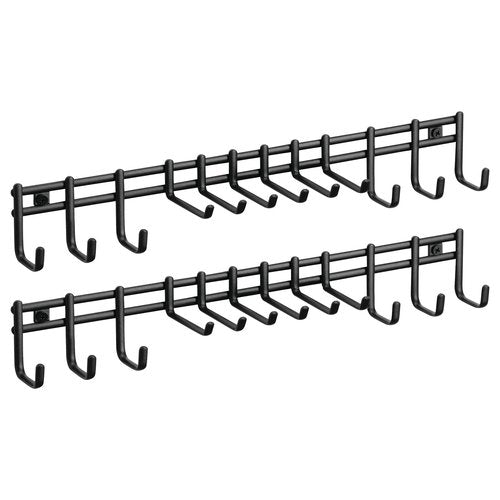 mDesign Closet Wall Mount Metal Accessory Organizer and Storage Center - Modern Slim Holder for Womens and Mens Ties, Belts, Scarves, Sunglasses, Watches - 12 Hooks, 2 Pack, Matte Black