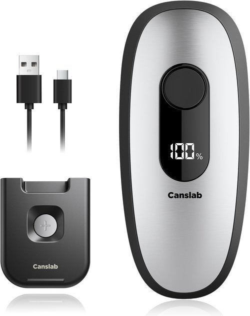 Canslab IRON Rechargeable Electric Can Opener - Hands-Free Operation, Smart Auto Stop & LED Battery Indicator