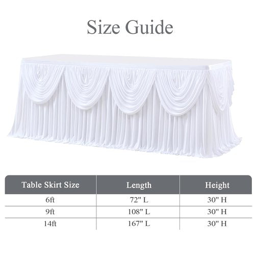 gogoparti White Ruffle Table Skirt for Rectangle Tables 14ft White Tutu Tablecloth for Wedding Birthday Party Bridal Banquet