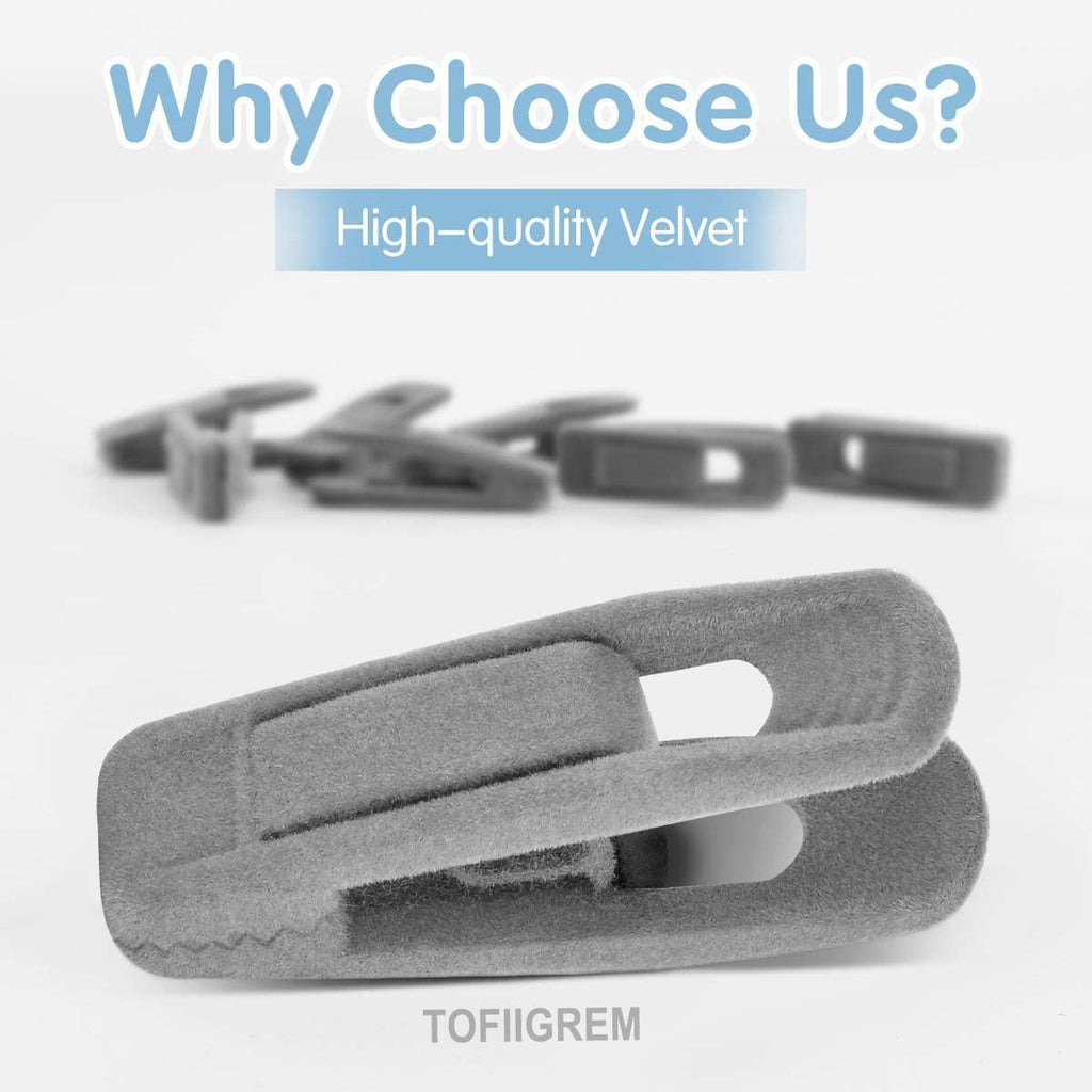 TOFIIGREM Grey Velvet Clips - 20 PCS Non-Slip Clips for Slim Velvet Hangers | Perfect for Pants and Clothes