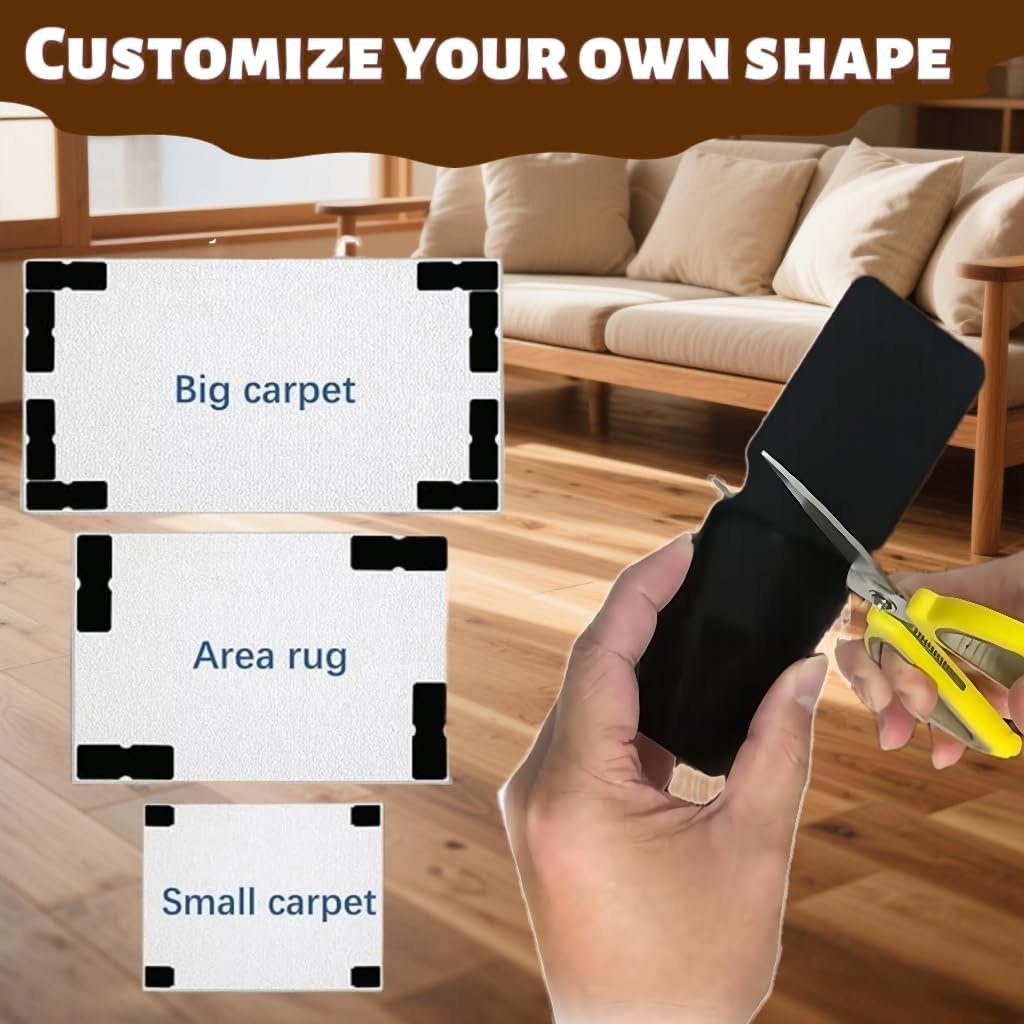 Skiennix Non-Slip Carpet Grippers - Strong Adhesive Double-Sided Tape Pads | 10-Pack for Area Rugs