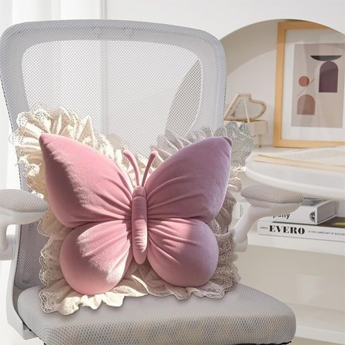 AHXHWKA Butterfly Throw Pillow, Butterfly Shaped Decorative Pillow for Sofa Couch Bed, Plush Velvet Lumbar Support Cushion for Office Chair & Car Seat (Pink)