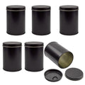 Cornucopia Brands Double Seal Tea Canisters (6-Pack); Black Metal Round Tea Tins w/ Interior Molded Plastic Seal