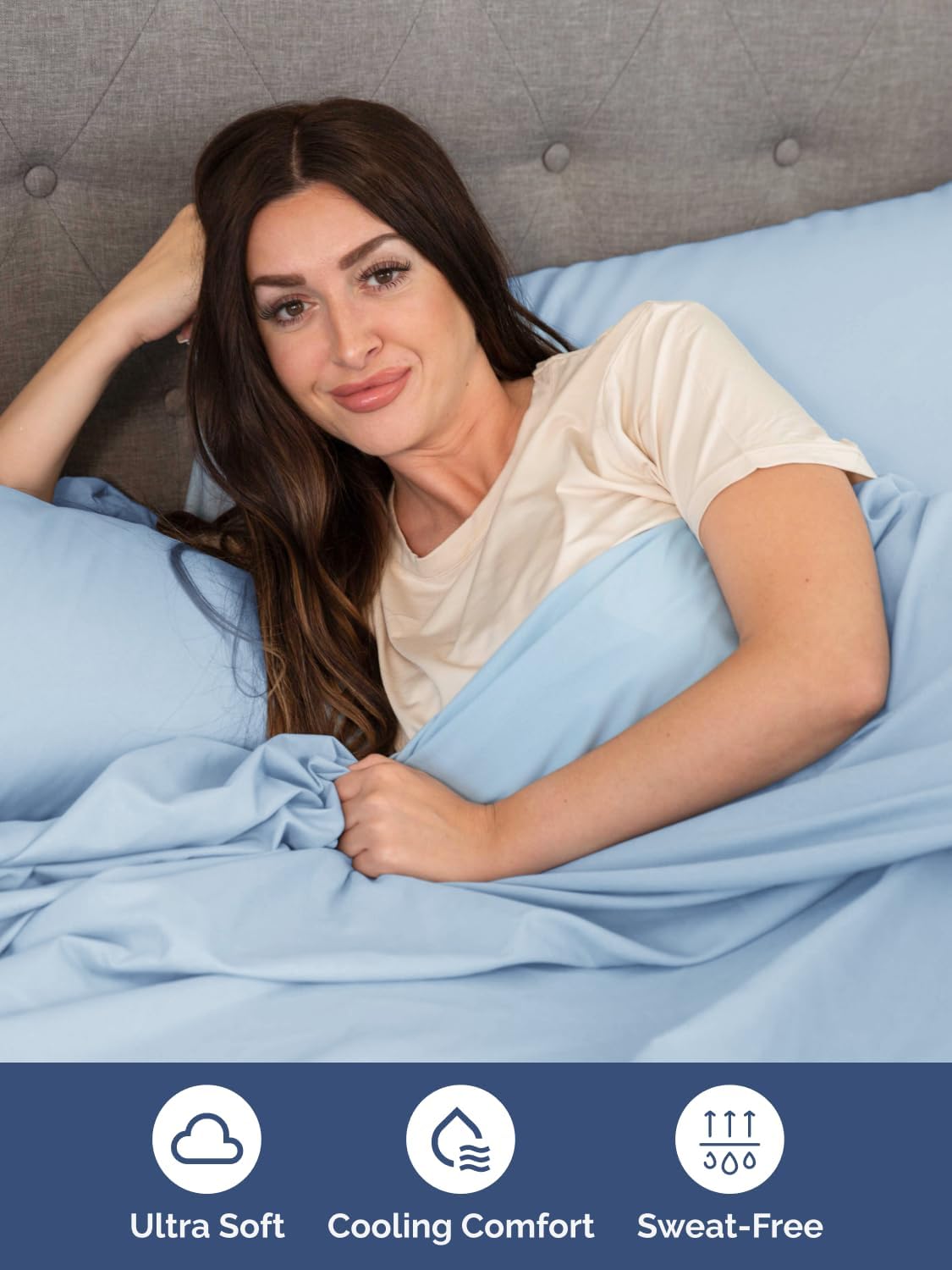 Skiennix Extra Deep Full Sheet Set - 6 Piece Breathable Cooling Bedding - Soft Wrinkle-Free Light Blue