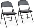 DUMOS Leather Padded Folding Chairs - Portable Stackable Steel Frame Seats for Home & Office | Black, 2 Pack