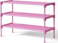 Kitsure Shoe Rack - Stackable Non-Woven Shoe Organizer for Closet & Entryway | 3-Tier, 27.5" Wide, Pink