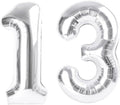 Large Silver Number 13 Balloon by Numbers - 40 Inch Foil Party Decoration for Birthdays & Weddings