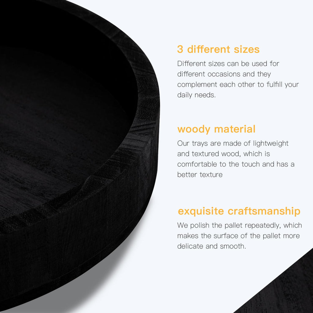 3 pcs Snack Organizer Wooden Snack Tray Countertop Organizer Black Snack Containers Condiment Holder Serving Tray Snack Storage Bin for Kitchen Office