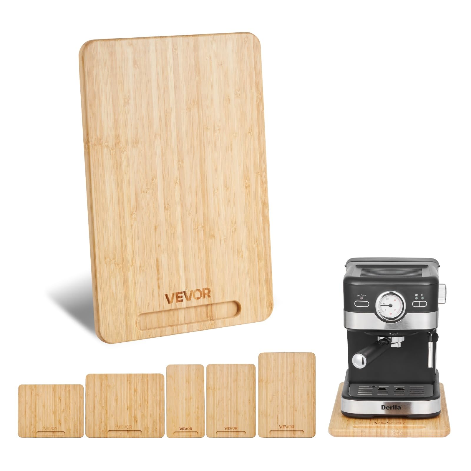 VEVOR Appliance Slider, Large 16 x 12-inch, Rolling Sliding Tray with Rubber Wheels & Hollow Handle, Easy to Clean, Appliance Rolling Tray for Coffee Maker, Kitchen Countertop, Natural Wood