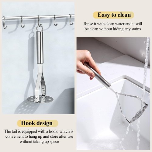 Homquen Stainless Steel Potato Masher, Sturdy Mashed Potato Masher, Potato Ricer, Masher Kitchen Tools for Vegetables&Fruit, Dishwasher Safe (9.84inch)