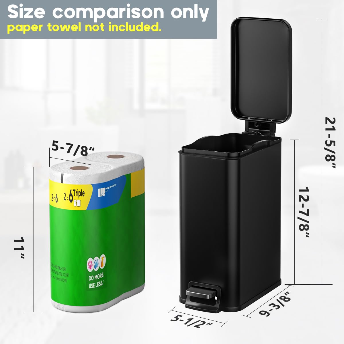 Skiennix Slim Bathroom Trash Can - 1.6 Gallon Stainless Steel with Soft Close Lid & Removable Inner Bucket